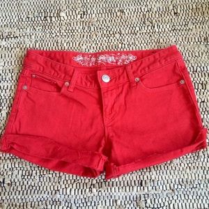 Express Red Cutoff Rolled Shorts