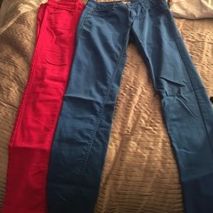 Pink and blue skinny jeans