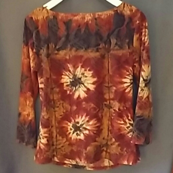 Dressbarn Burgundy/Cream/Gray Top, S #0037 - Picture 4 of 4