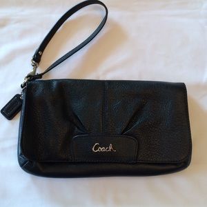 REDUCED!! Coach Black Leather Wristlet w Flap-New