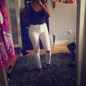 High waisted white ripped/ destroyed jeans