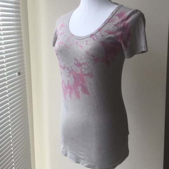 Lucky Brand Gray Floral Watercolor Print Top XS - Picture 2 of 4