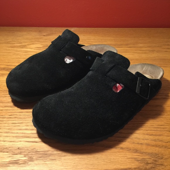 LN AUTH Birkenstock Boston Black Suede Clog - EU41
