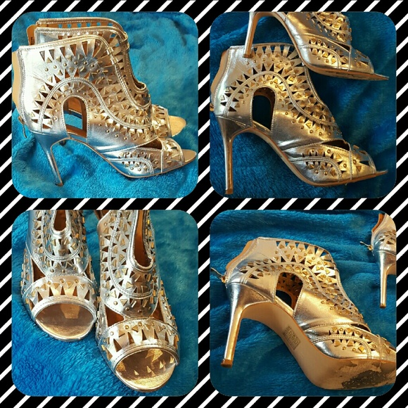 One of a kind Silver and gold open toe bootieheels