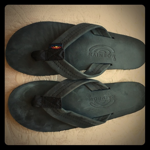 Rainbow black flip flops