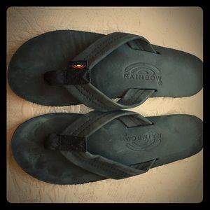 Rainbow black flip flops