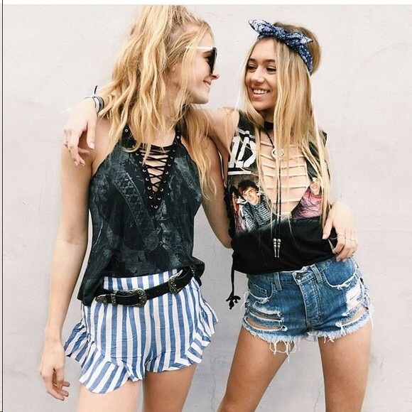 LF deep v side lace up vintage top