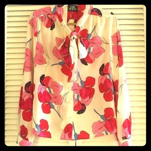 Beautiful cream tie neck blouse with red flowers