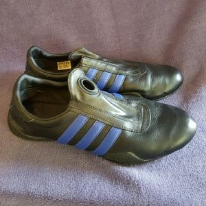 Adidas women's 10.5 black leather slip on sneakers