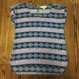 Pink and Blue short sleeve fashionable blouse