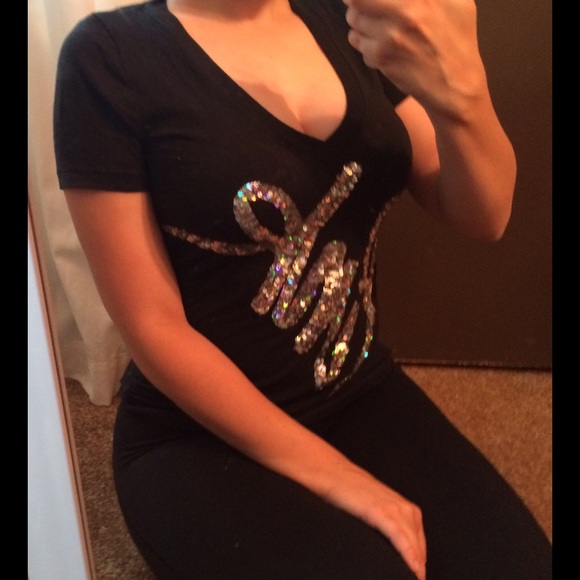 PINK Victoria's Secret Tops - Victoria's Secret PINK Bling V-Neck Tee