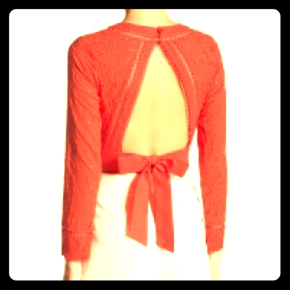 Eyelet lace tie back crop long sleeve top