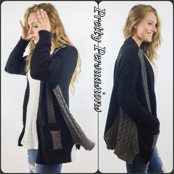 SOLD OUT Black Gray Open Front Slouchy Cardigan - Picture 2 of 4