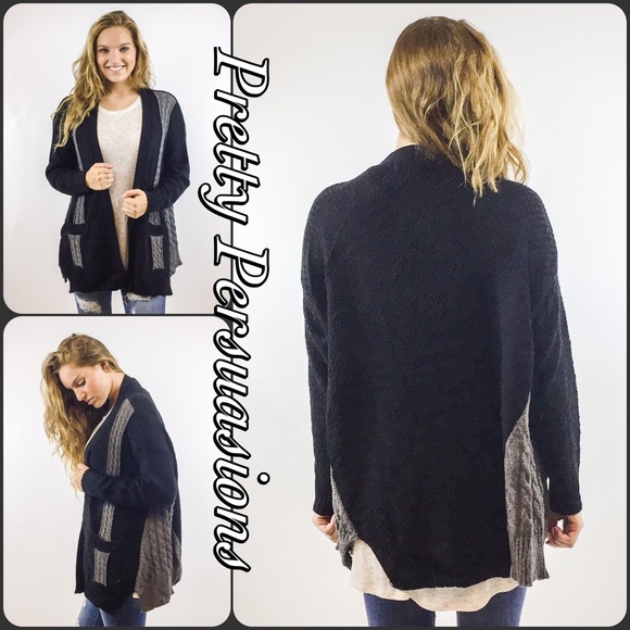SOLD OUT Black Gray Open Front Slouchy Cardigan - Picture 3 of 4