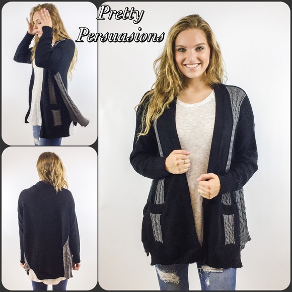 SOLD OUT Black Gray Open Front Slouchy Cardigan - Picture 4 of 4