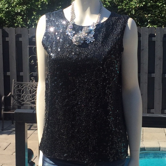 Simon Chang Tops - Black sequinned sleeveless top