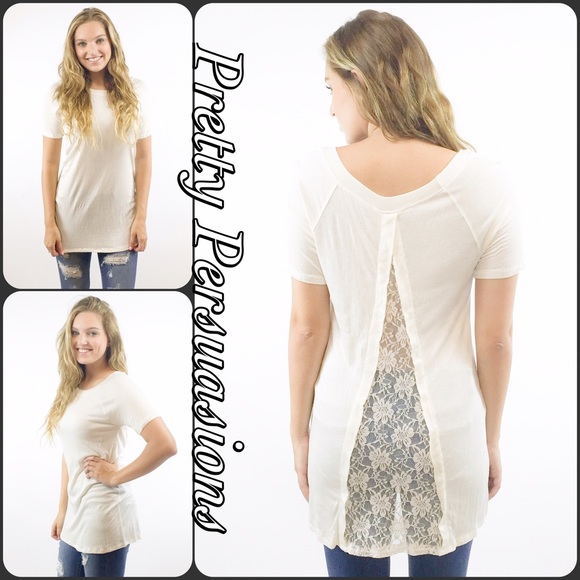 SOLD OUT 🌻NWT Split Lace Inset Short Sleeve Top - Picture 4 of 4