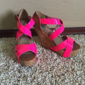 Charlotte Russe pink and cork wedges