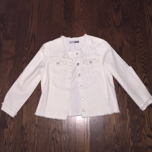 TOPSHOP MOTO White Distressed Denim Jacket US 6