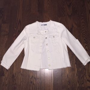 TOPSHOP MOTO White Distressed Denim Jacket US 6