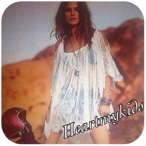 New White lace Boho Cold Shoulder Coverup as XL