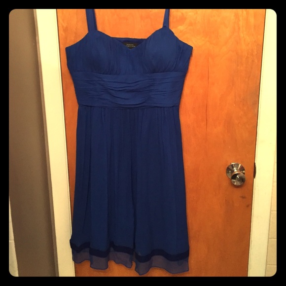 Blue special occasion dress with spaghetti straps