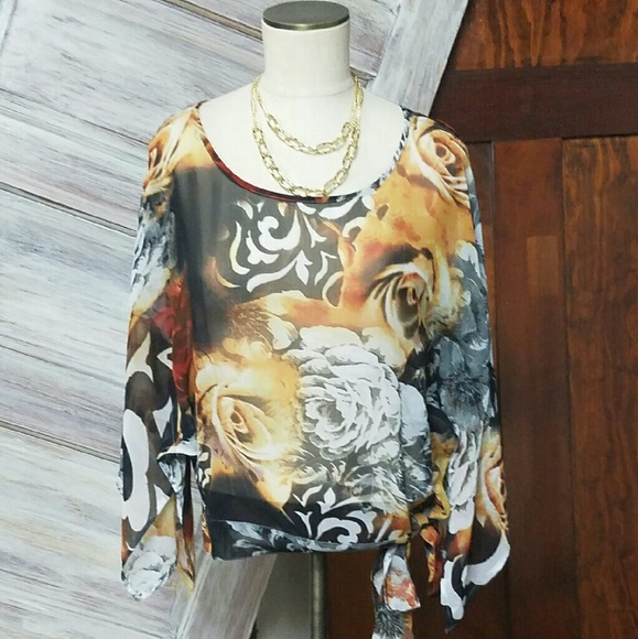 Sheer Long Sleeve Print Top