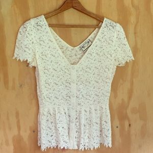 White Lace Peplum Blouse Anthro