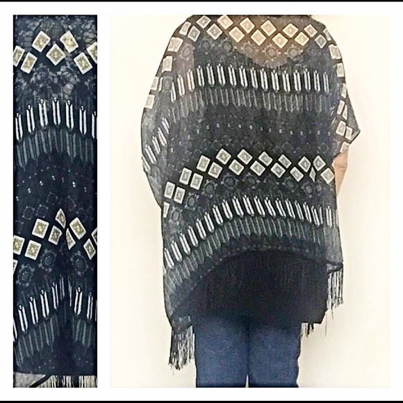 Sold Fringe Hem Boho Tribal Kimono Cardigan - Picture 3 of 4