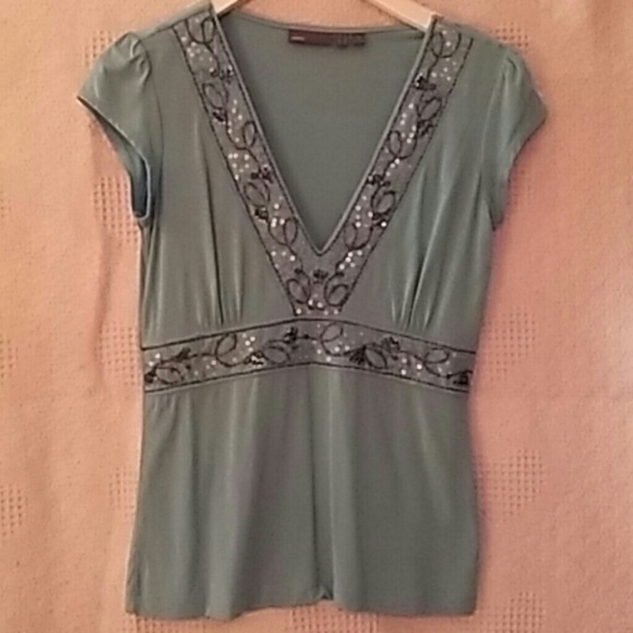 Mexx Green Sequined Cap Sleeve T-shirt, XS  #0002