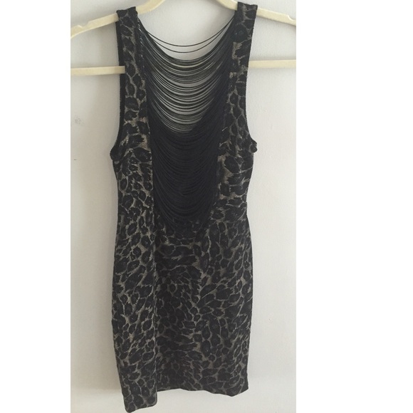 Metallic Cheetah Back Fringe Detail Dress - Picture 2 of 4