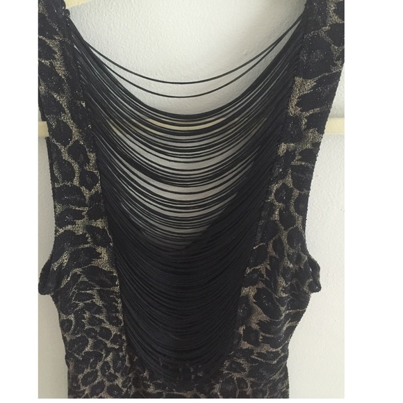 Metallic Cheetah Back Fringe Detail Dress - Picture 3 of 4