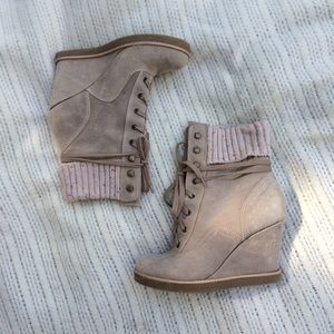 Lace Up Wedge Knit Booties