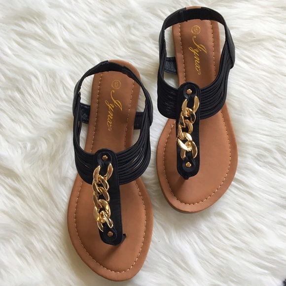 ✨SIZE 7 LEFT✨Black & Gold Chain Link Sandal - Picture 2 of 4