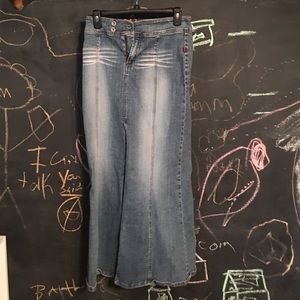 Long denim skirt with slit up the middle