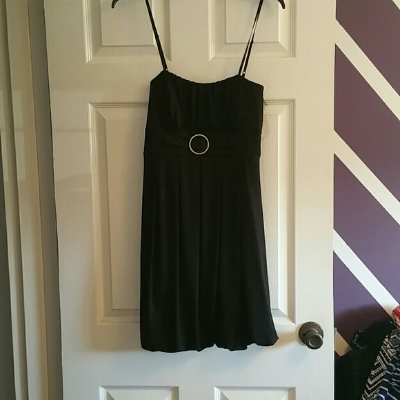 Black spaghetti strap dress with silver accent