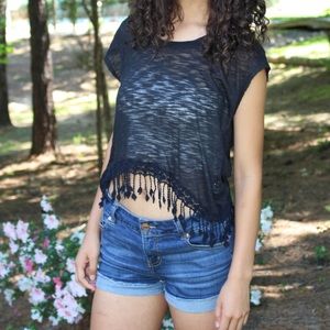 Black boho sheer top