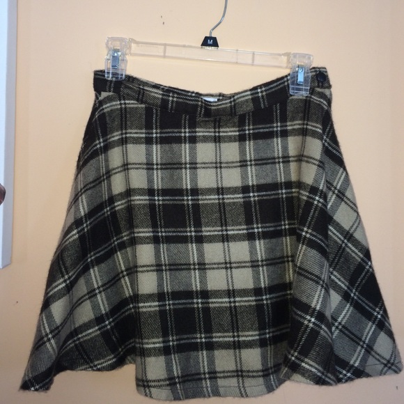 Brown Khaki Wooly Plaid Skirt