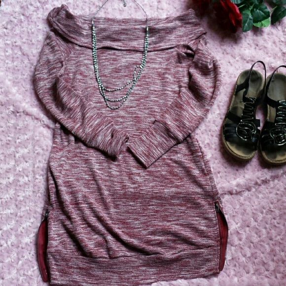 Off the Shoulder red Heathered sweatshirt dress