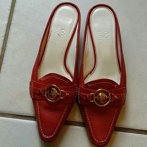 Cole Haan red leather white stitching gold Hardwar