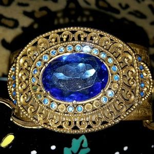 Antique 1920s Deco brass glass bracelet