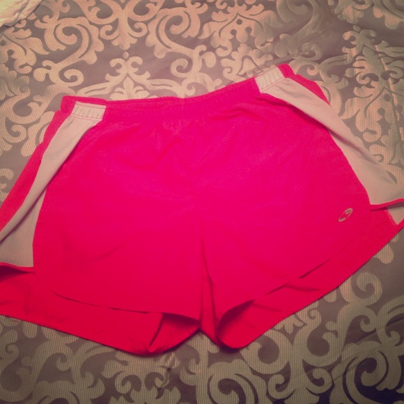 Hot pink and white running shorts