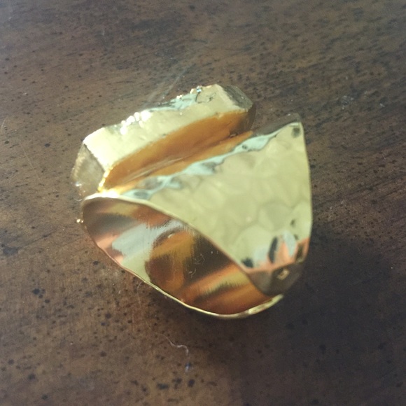 Adjustable blue turquoise golden ring - Picture 3 of 4