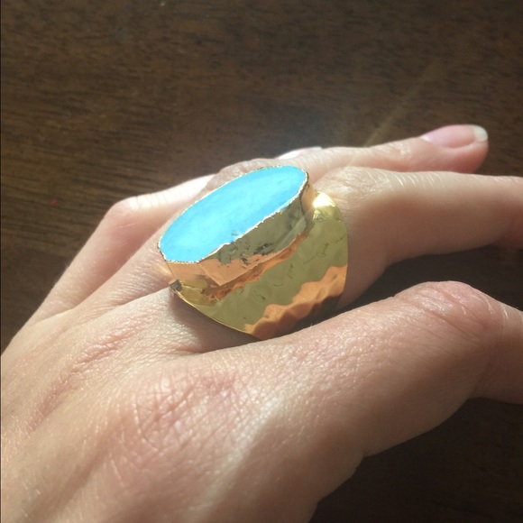 Adjustable blue turquoise golden ring - Picture 4 of 4