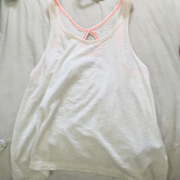 White tank top with coral stitching