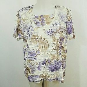 Pull Vintage Floral Alfred Dunner - Blanc Et Rose - Taille L - Occasion Très Bon état