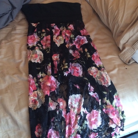 Black floral High low dress