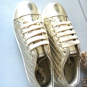 Gold metallic platform sneakers