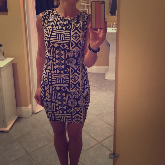 Cream and black Aztec sexy mini dress
