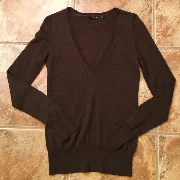 The Limited Sweaters - Heathered Brown V neck sweater from The Limited
